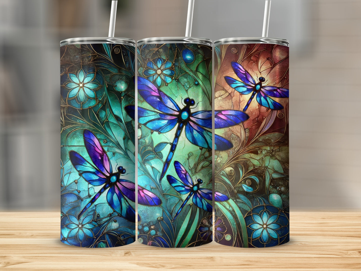 Dragonfly and Floral Artistic Design Tumbler