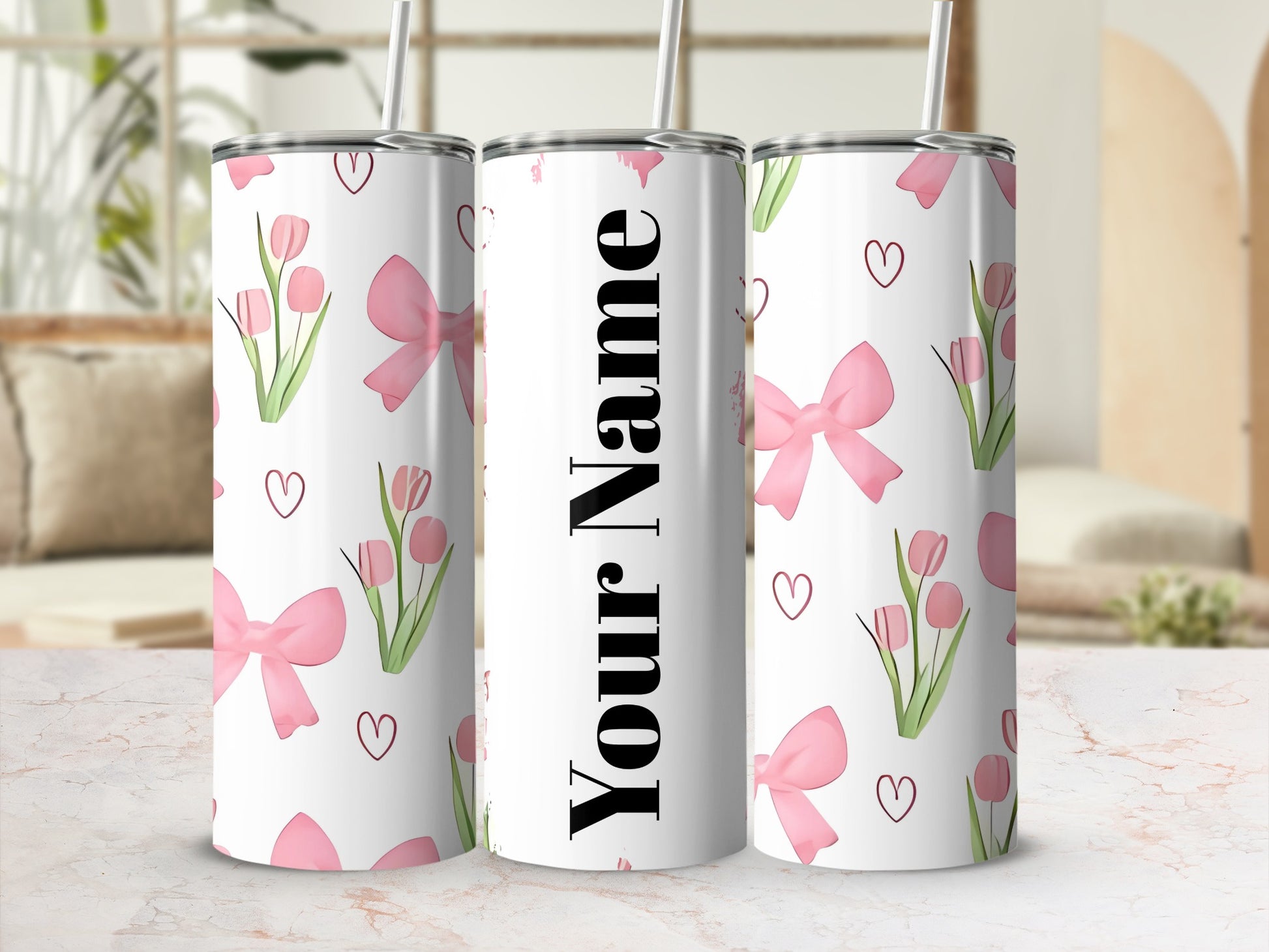 Personalized Floral and Bows Design Tumbler