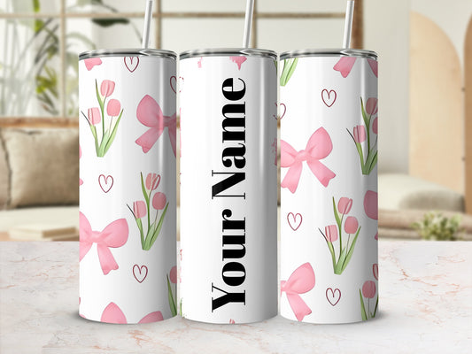 Personalized Floral and Bows Design Tumbler