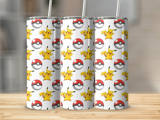 Pikachu and Pokeball Themed Stainless Steel Tumbler