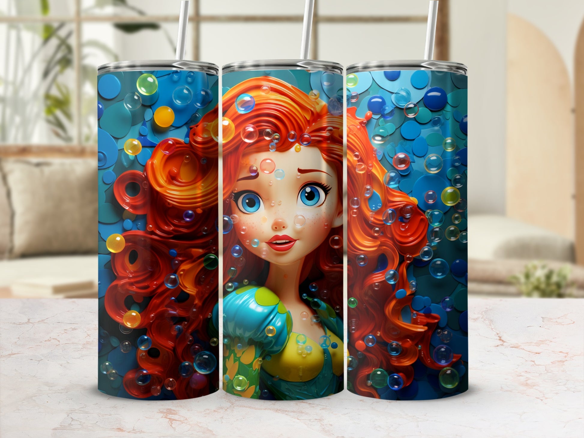 Cartoon Mermaid Design Insulated Tumbler Cup