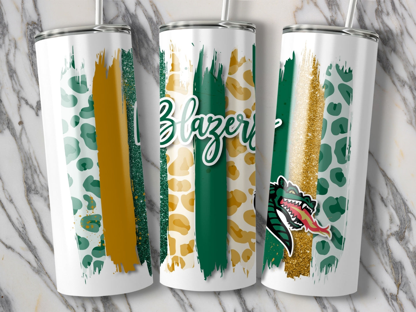 Blazers Dragon Design Bold Stripes Gold Leopard Print Tumblers