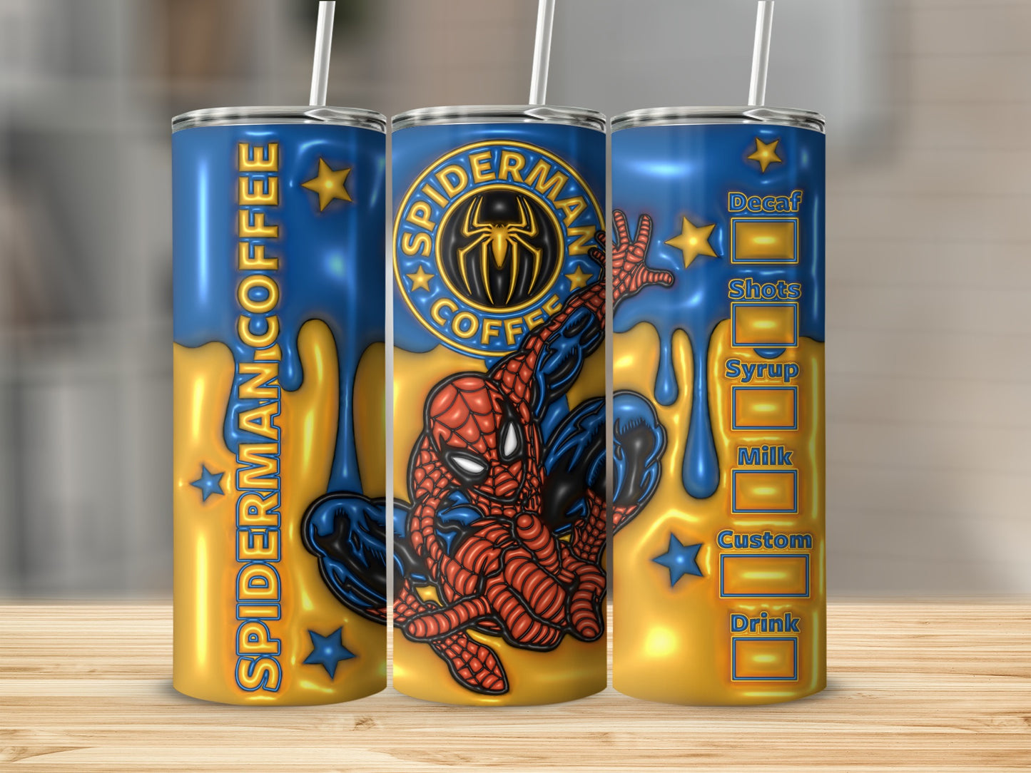 Spiderman Coffee Custom Drink Tumbler with Straw