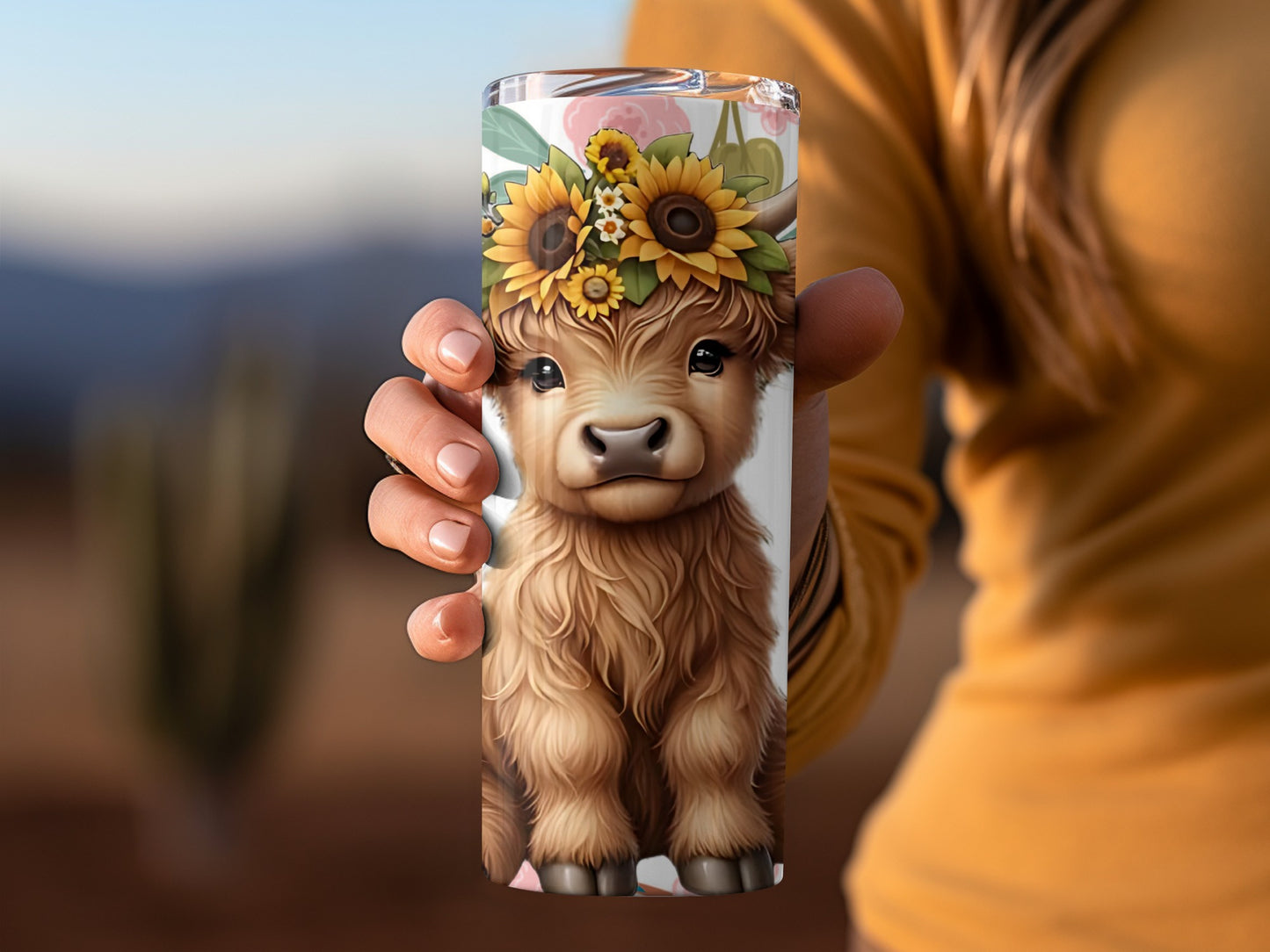 Cute Highland Cow with Sunflower Crown Tumbler Product