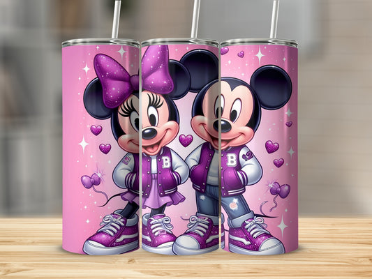 Adorable Minnie and Mickey Pink Hearts Tumbler Cup