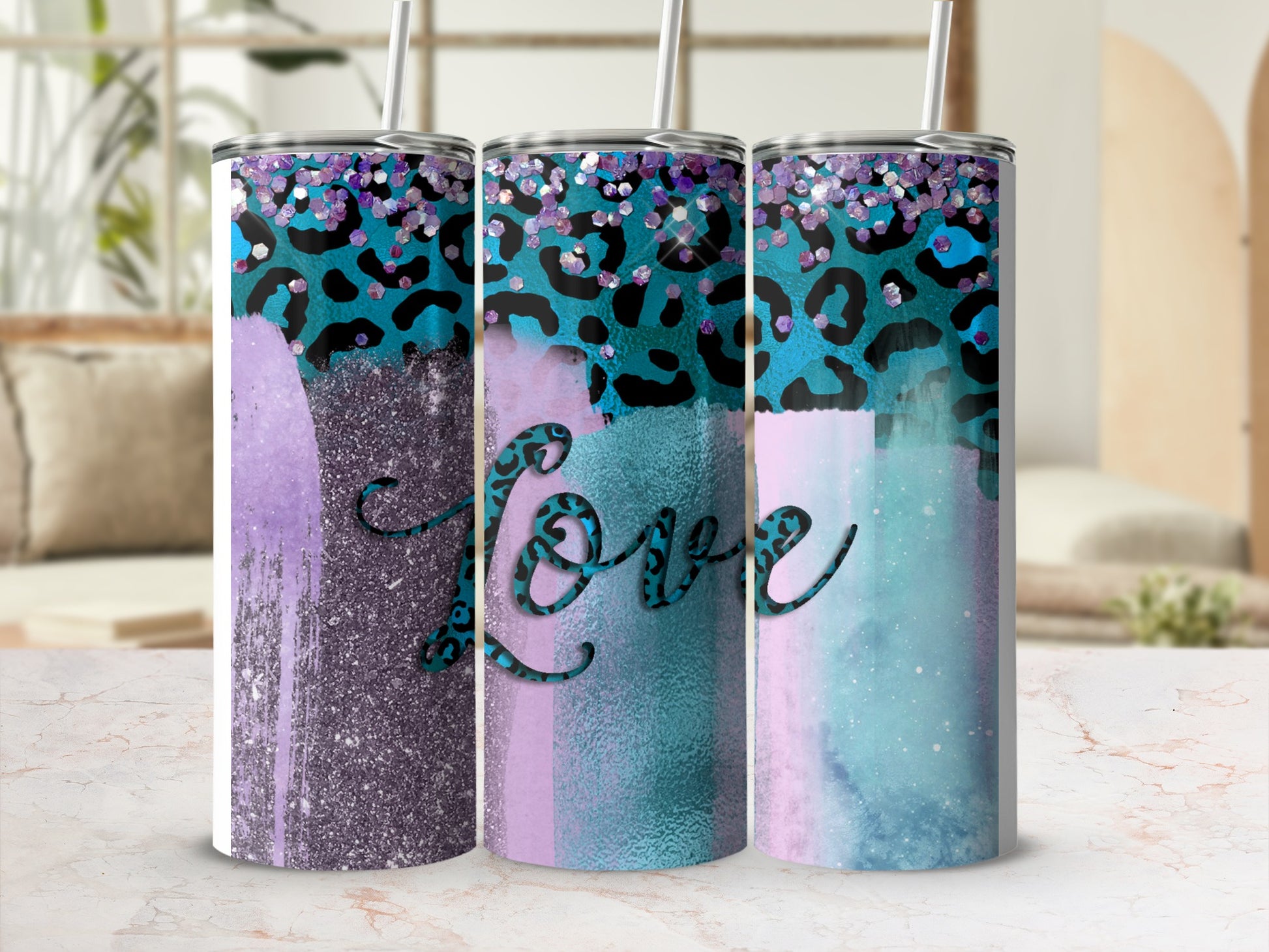 Love Colorful Gradient Leopard Print Tumbler