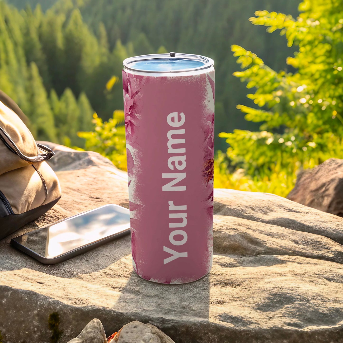Customizable Pink Floral Tumbler with Your Name