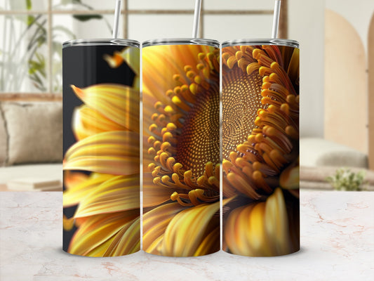 Sunflower design on three tall tumblers.