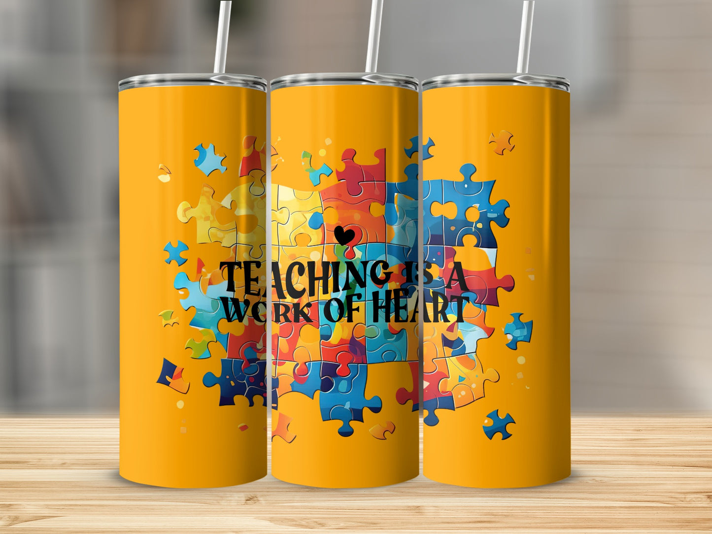 Teaching is a Work of Heart Colorful Puzzle Tumbler