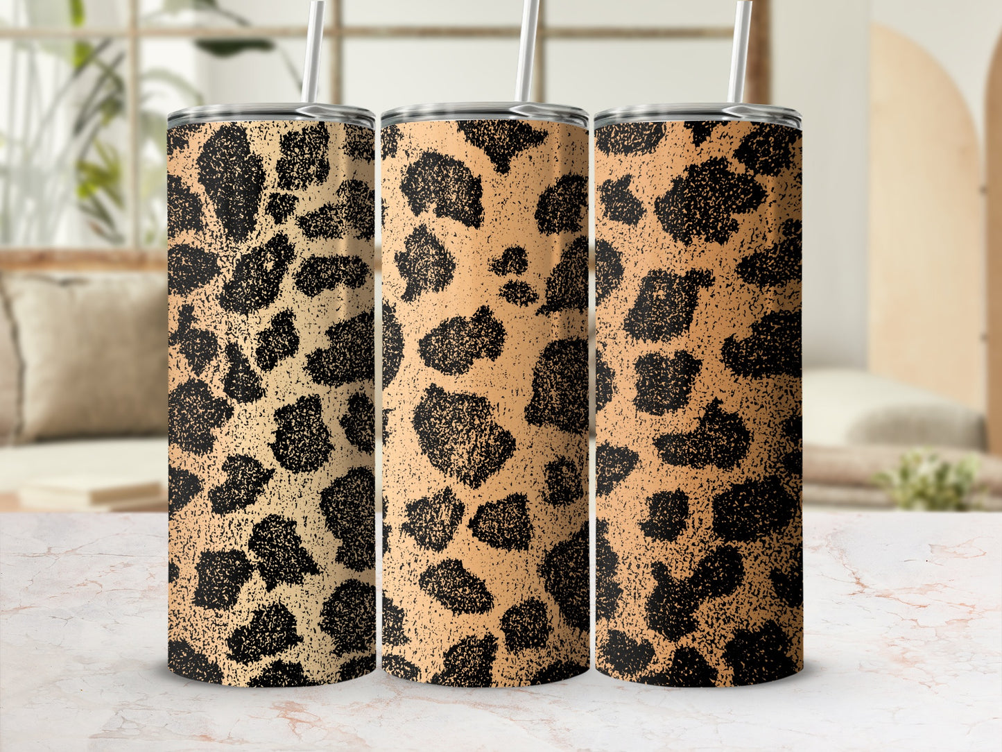 Leopard Print Tumbler with Straw 20 oz Drinkware