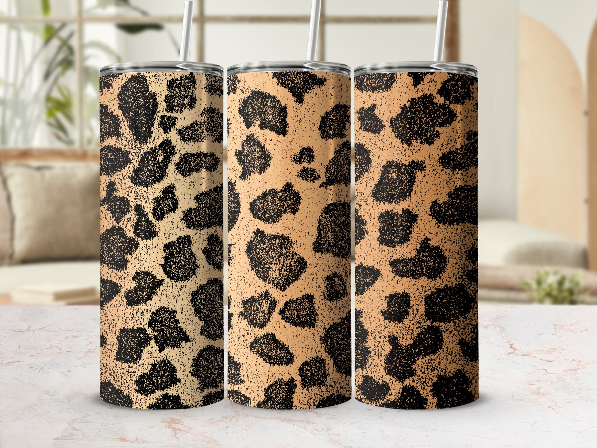 Leopard Print Tumbler with Straw 20 oz Drinkware