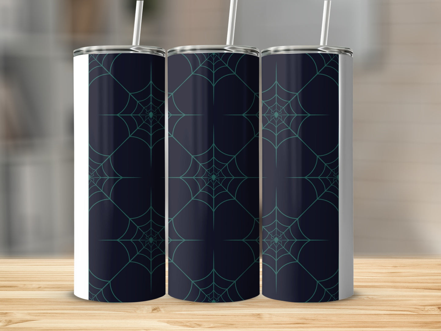 Dark Blue Teal Spiderweb Pattern Beverage Tumbler product type