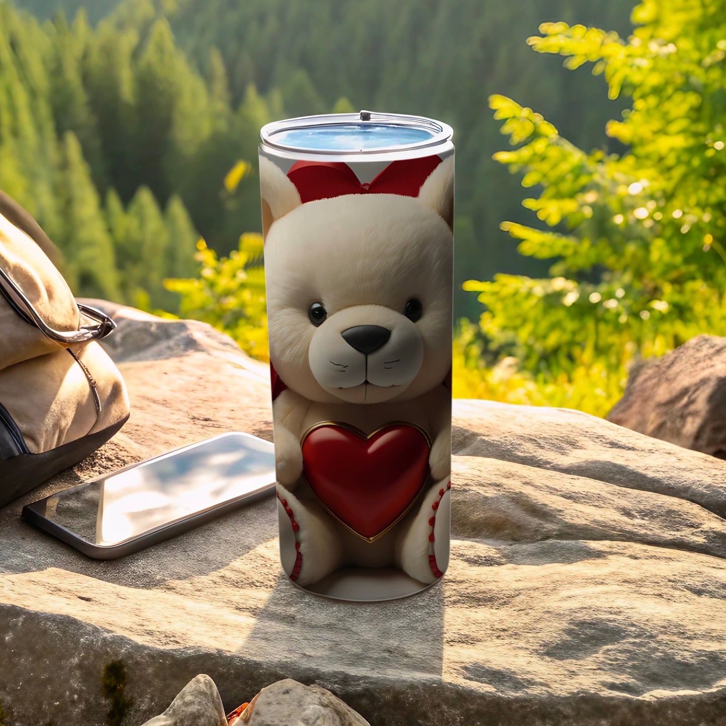 Cute Teddy Bear with Red Heart Travel Tumbler
