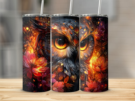 Stunning Owl and Floral Fire Art Tumbler for Gifting