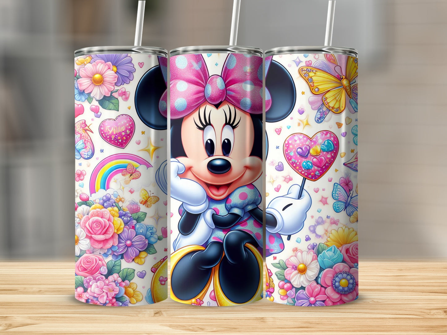 Colorful Minnie Mouse Floral Design Tumbler Cup