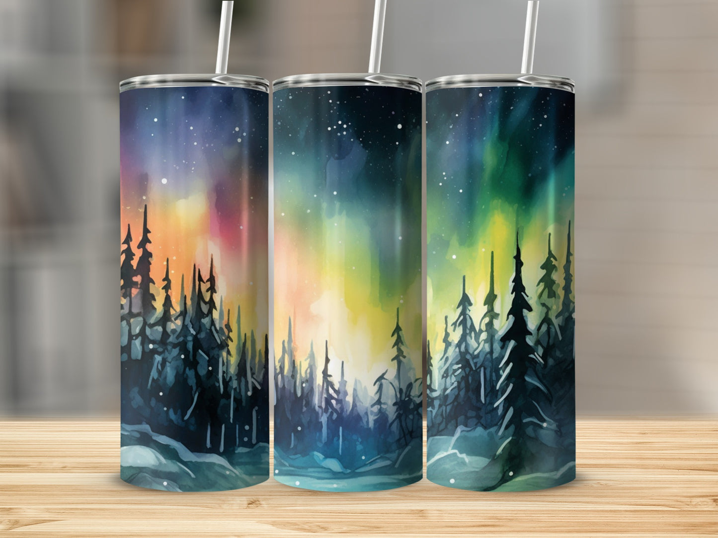 Northern Lights Scenic Forest Artwork Tumbler product