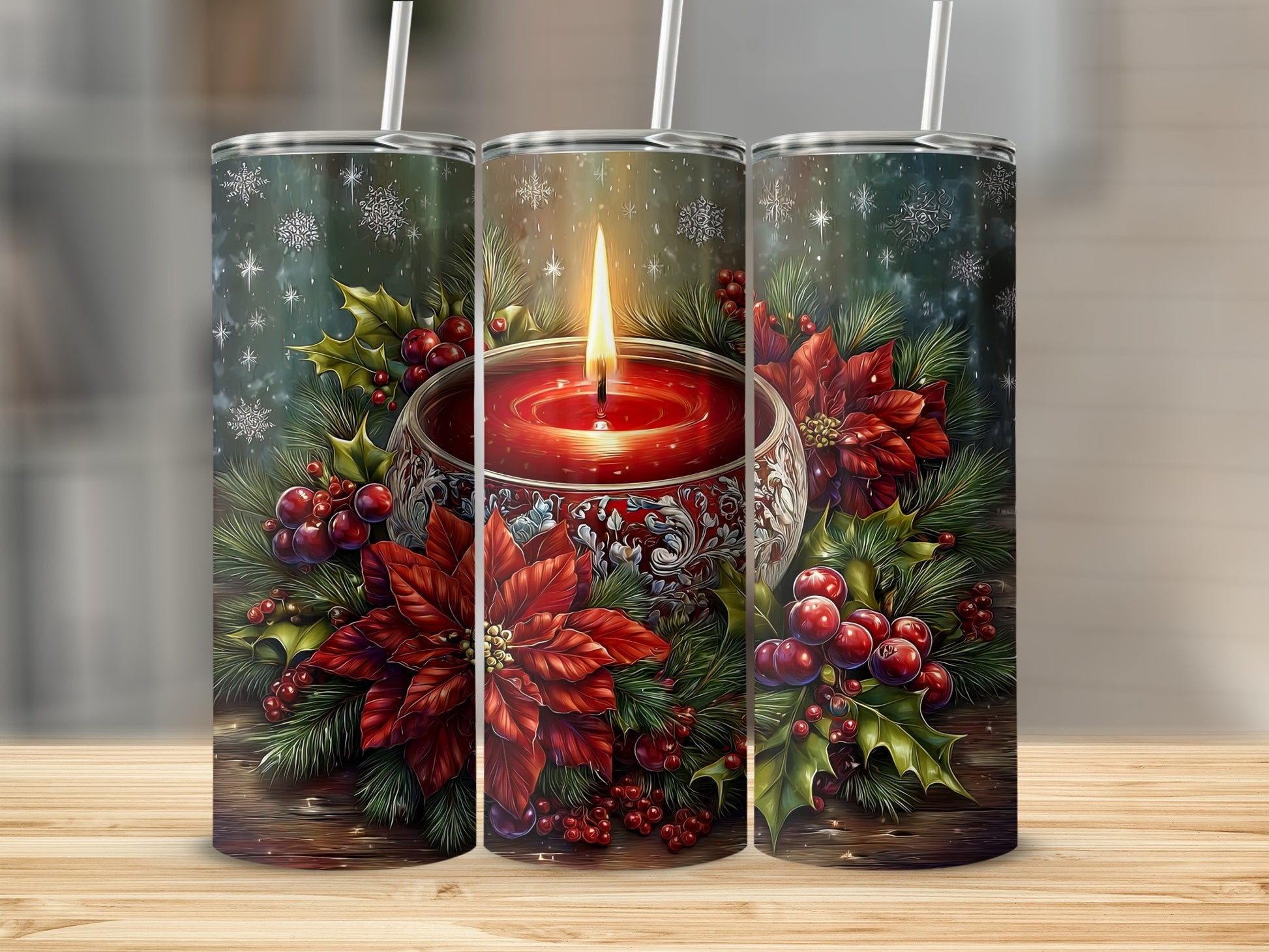 Festive Poinsettia Christmas Candle Tumbler Gift