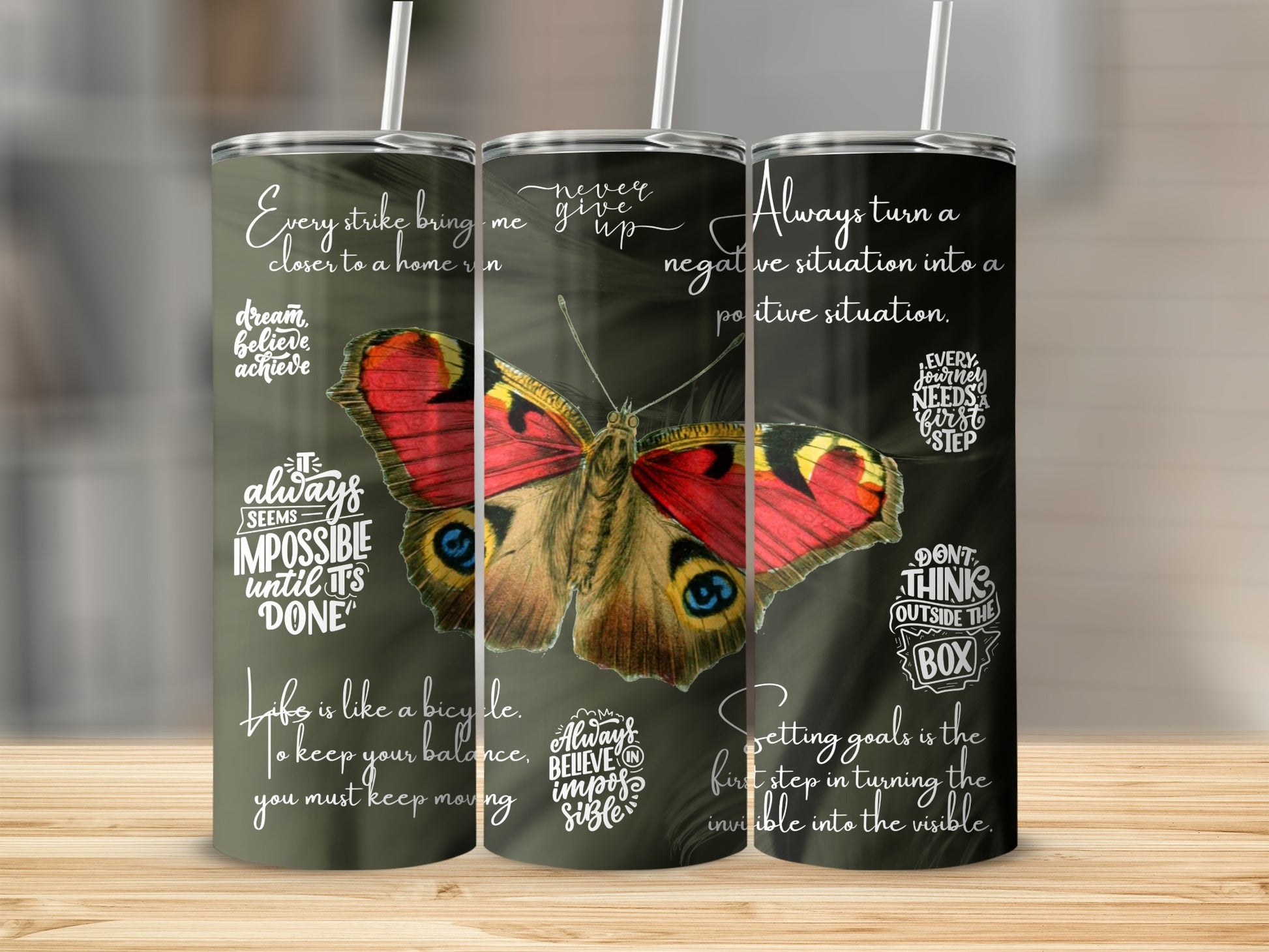 Inspirational Quotes Butterfly Design Tumbler