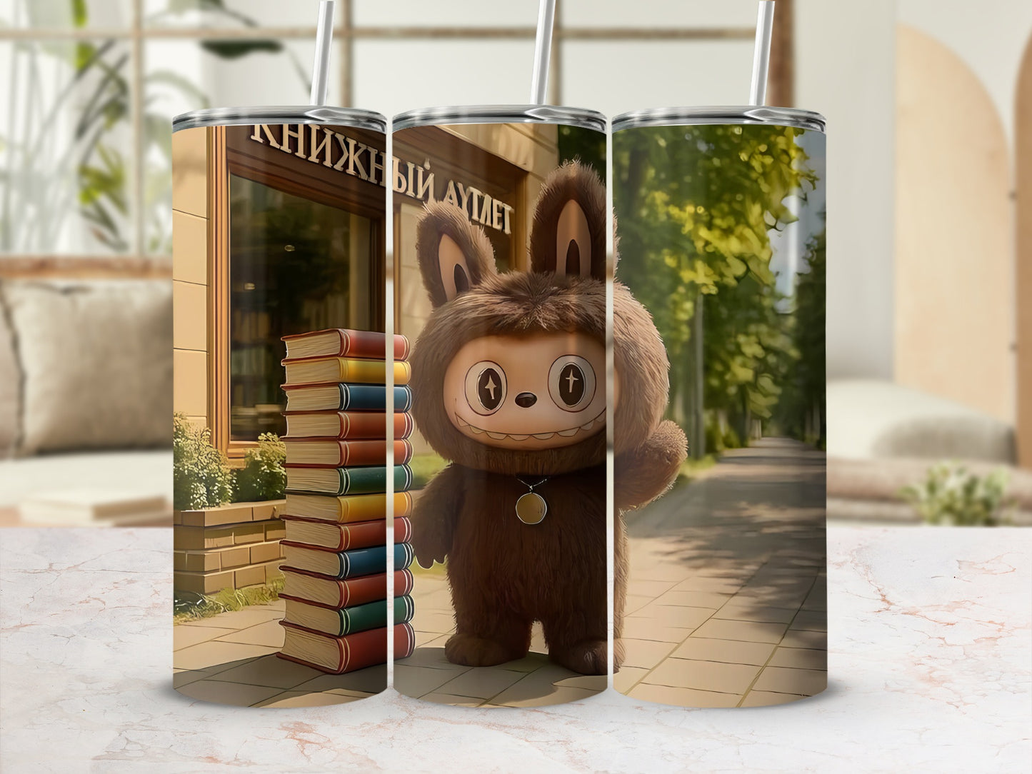 Adorable Cartoon Character and Books Design Tumbler