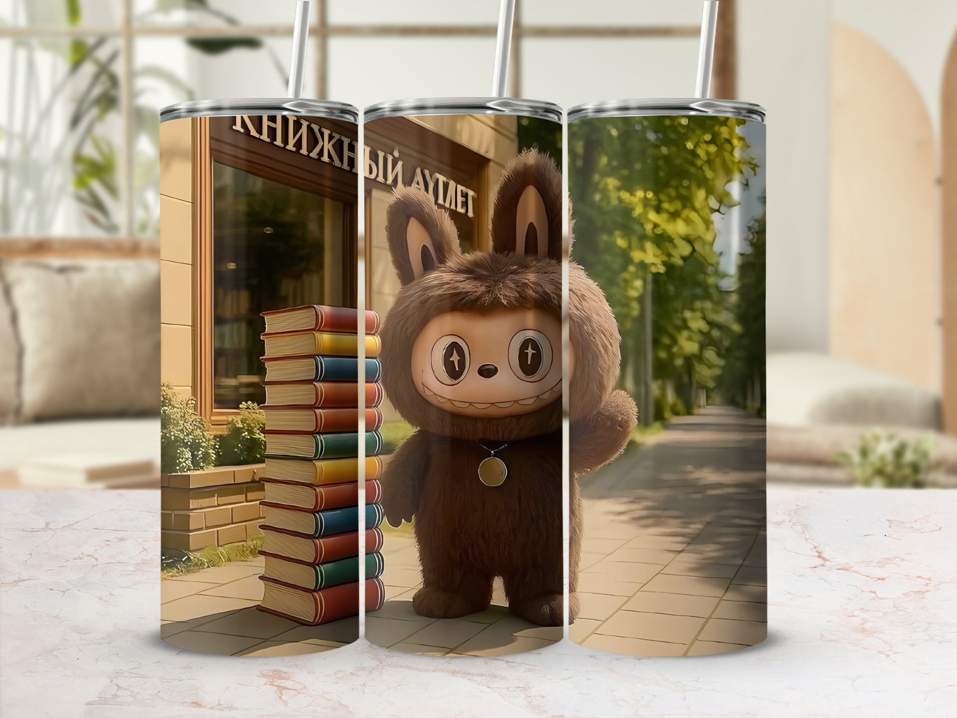 Adorable Cartoon Character and Books Design Tumbler