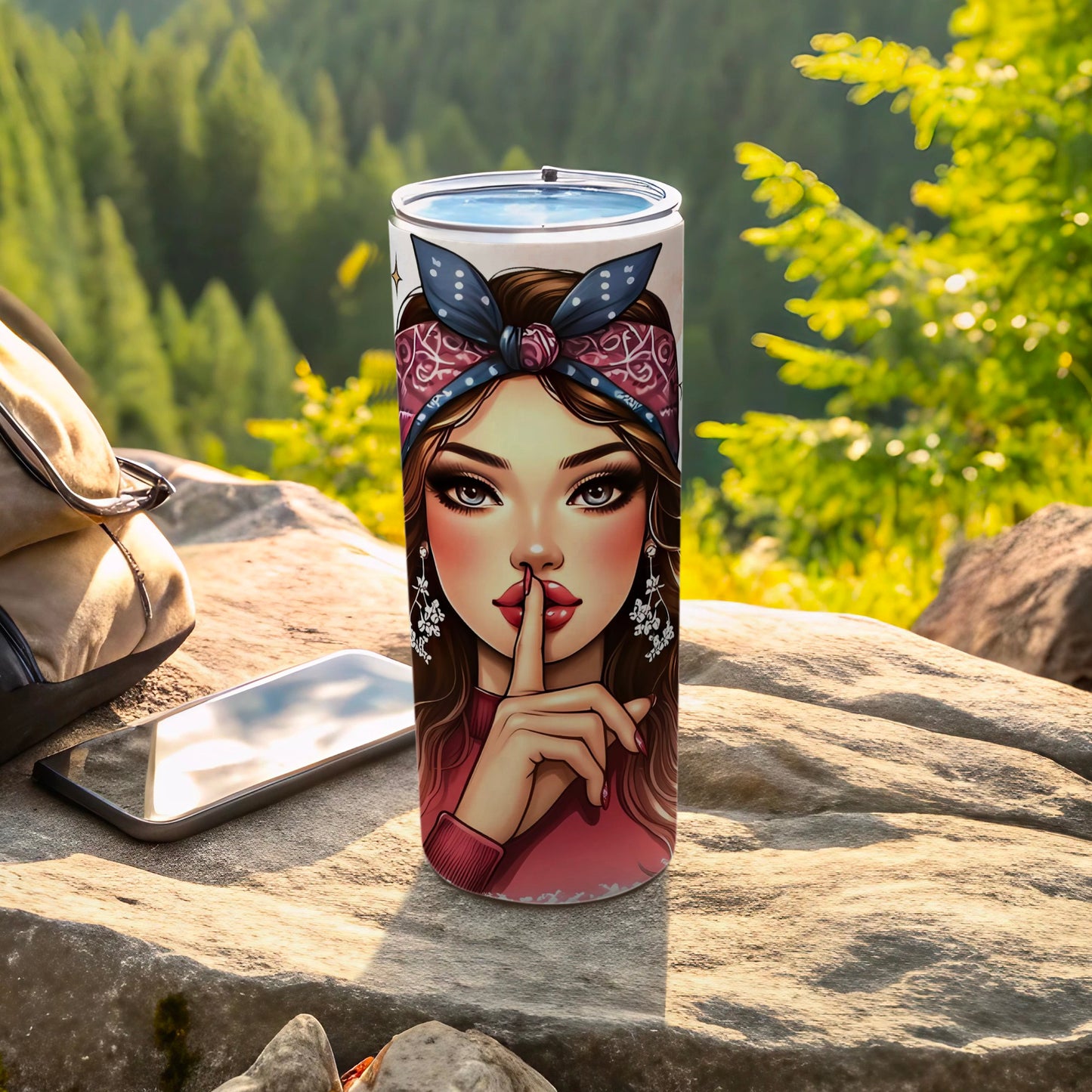 Whispering Woman with Bandana Insulated Tumbler Cup