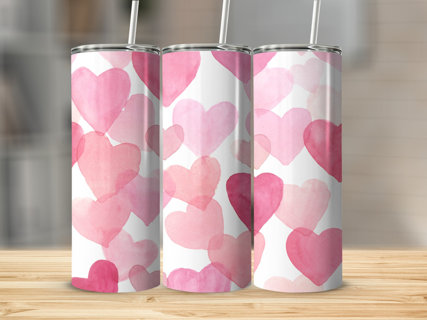 Pink and Red Heart Patterned Tall Drink Tumbler