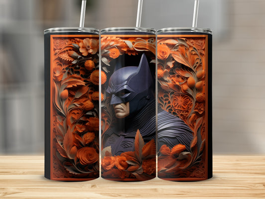 Floral Orange Hero Design Insulated Tumbler Cup