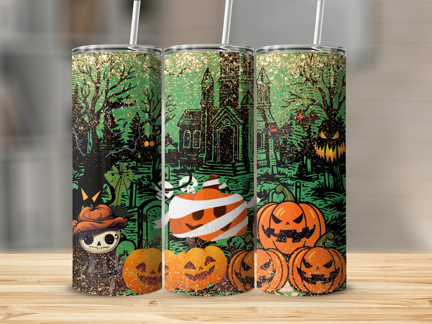 Halloween Pumpkin and Skull Printed Tumbler Halloween