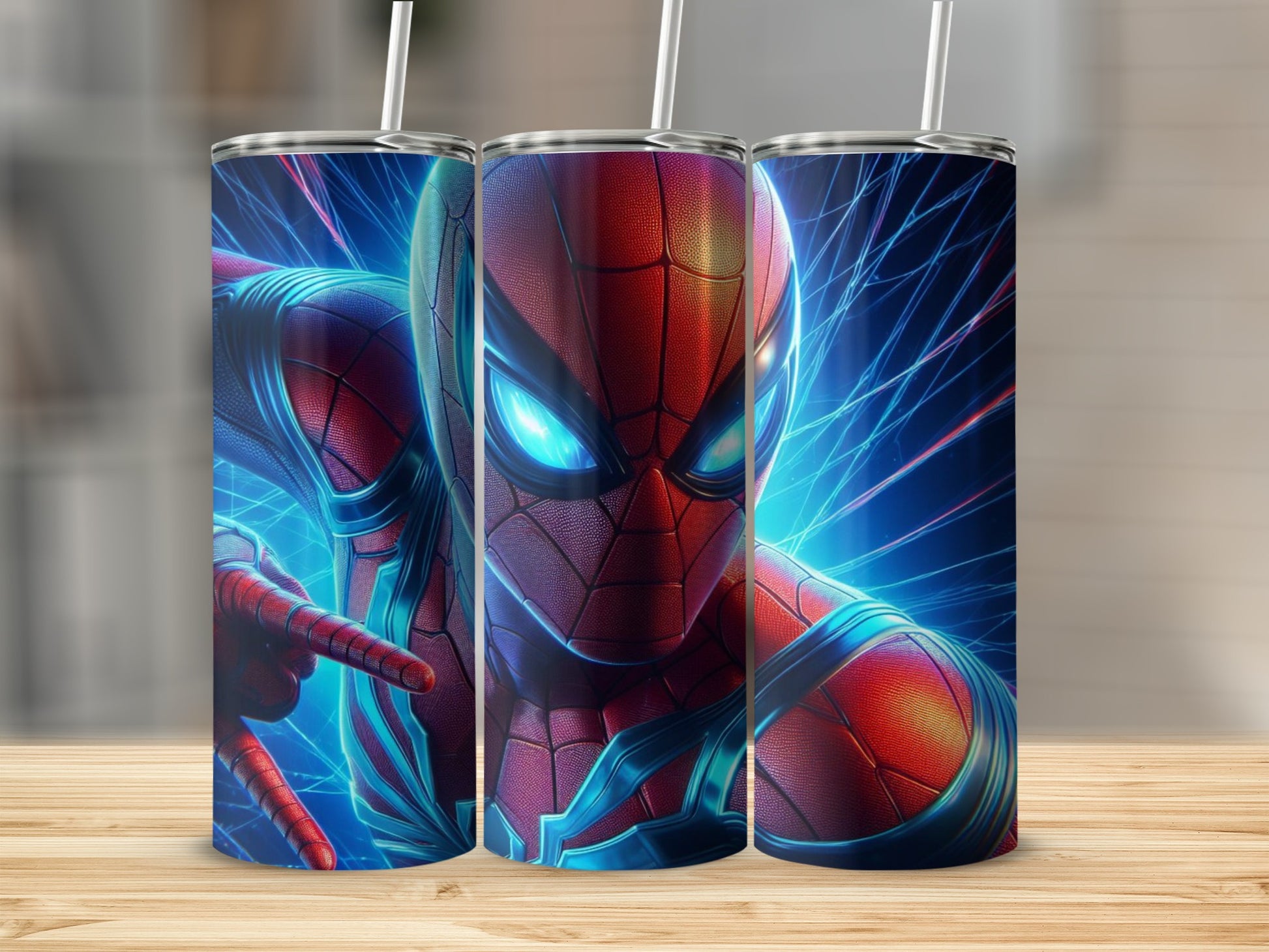 Vibrant Spider-Man Tumbler with Straws Stainless Steel