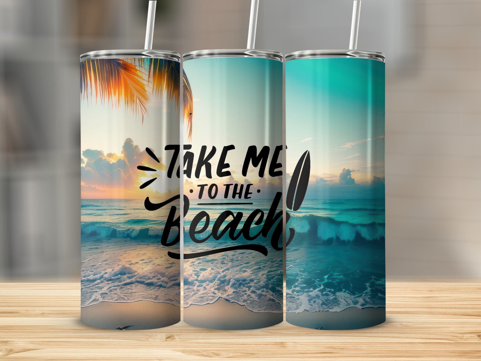 Tropical Sunrise Beach Scene Insulated Tumbler Cup