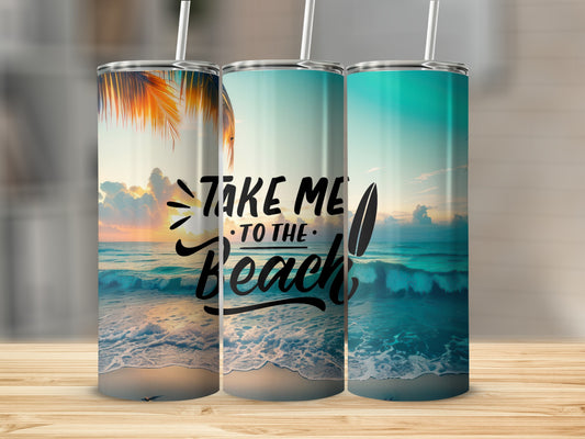 Tropical Sunrise Beach Scene Insulated Tumbler Cup