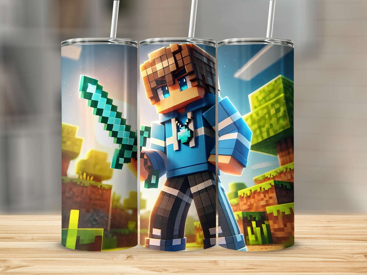 Pixelated Hero with Sword Design Tumbler Drinkware