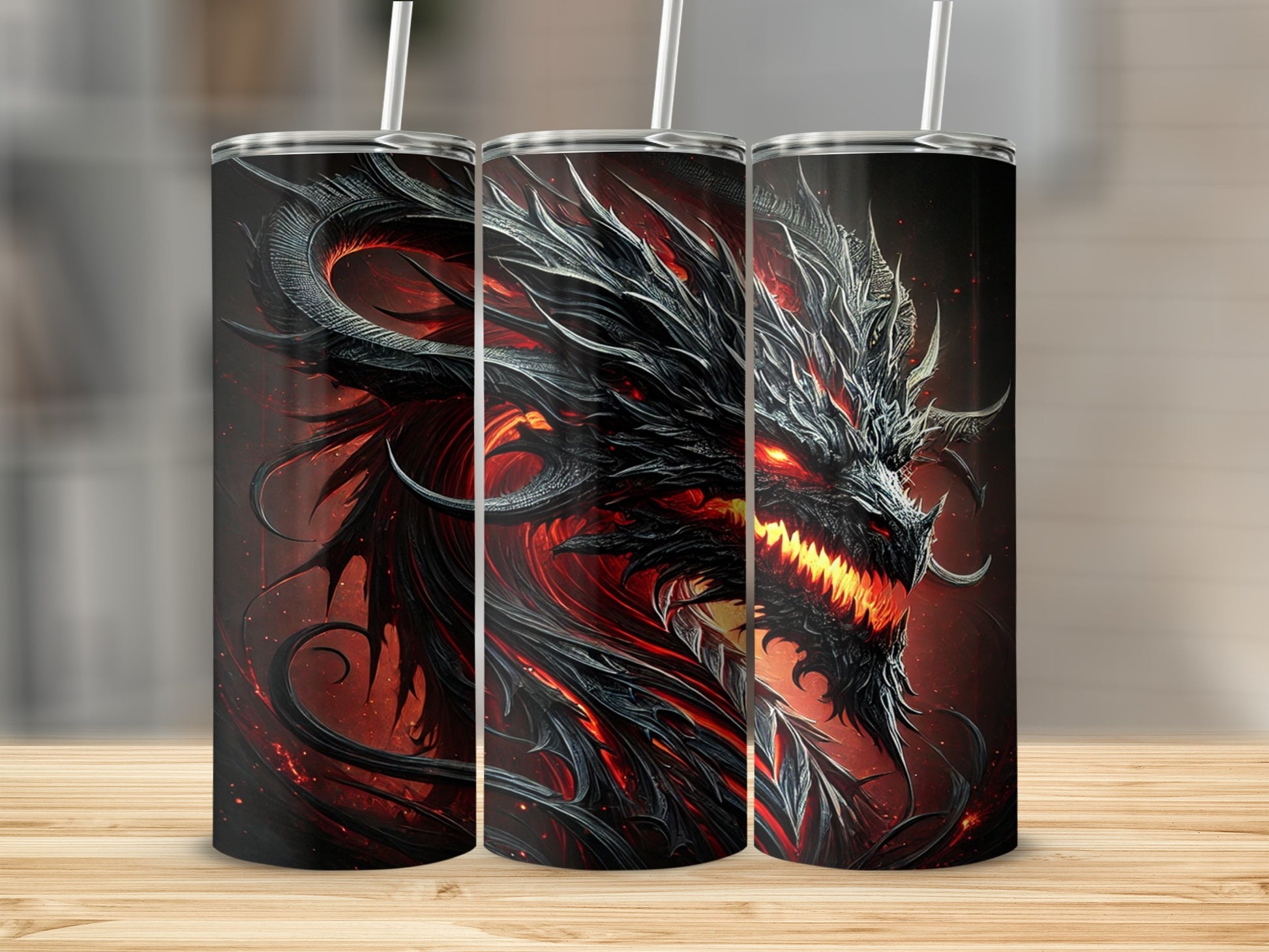 Fiery Dragon Artwork Stainless Steel Tumbler Cup