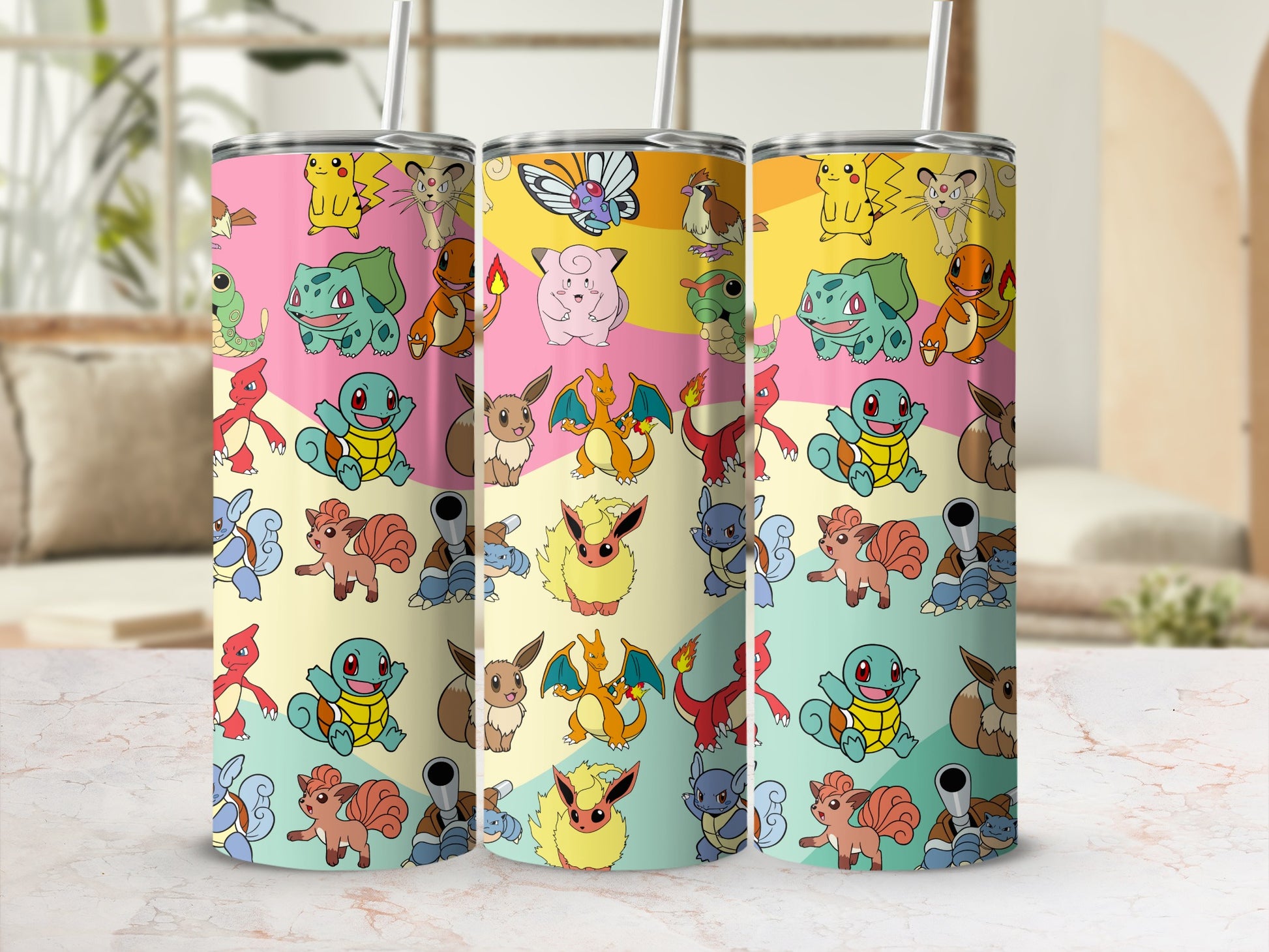 Vibrant Pokemon Character Design Tumbler Cup