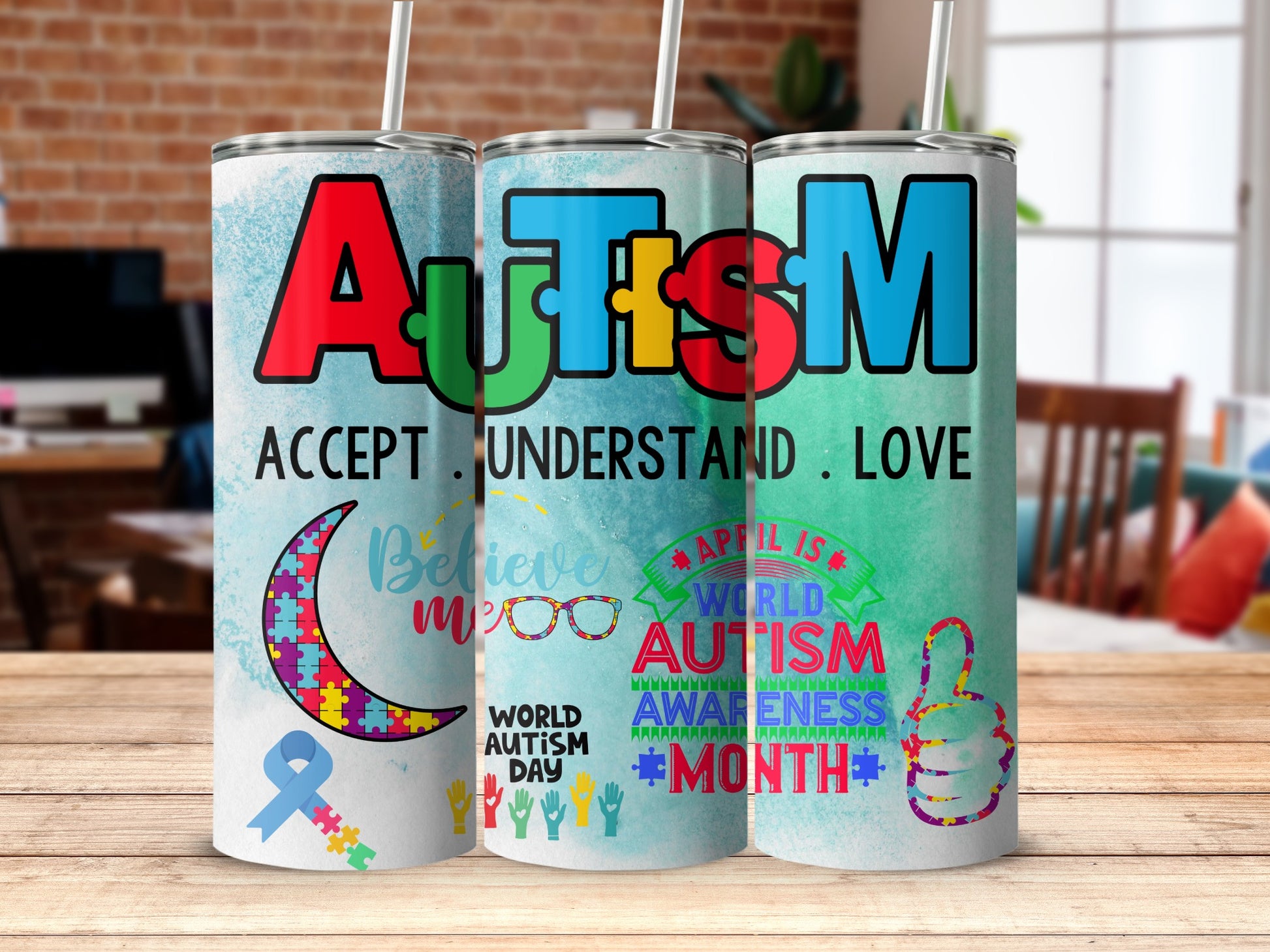 Autism Awareness Colorful Drinkware Set