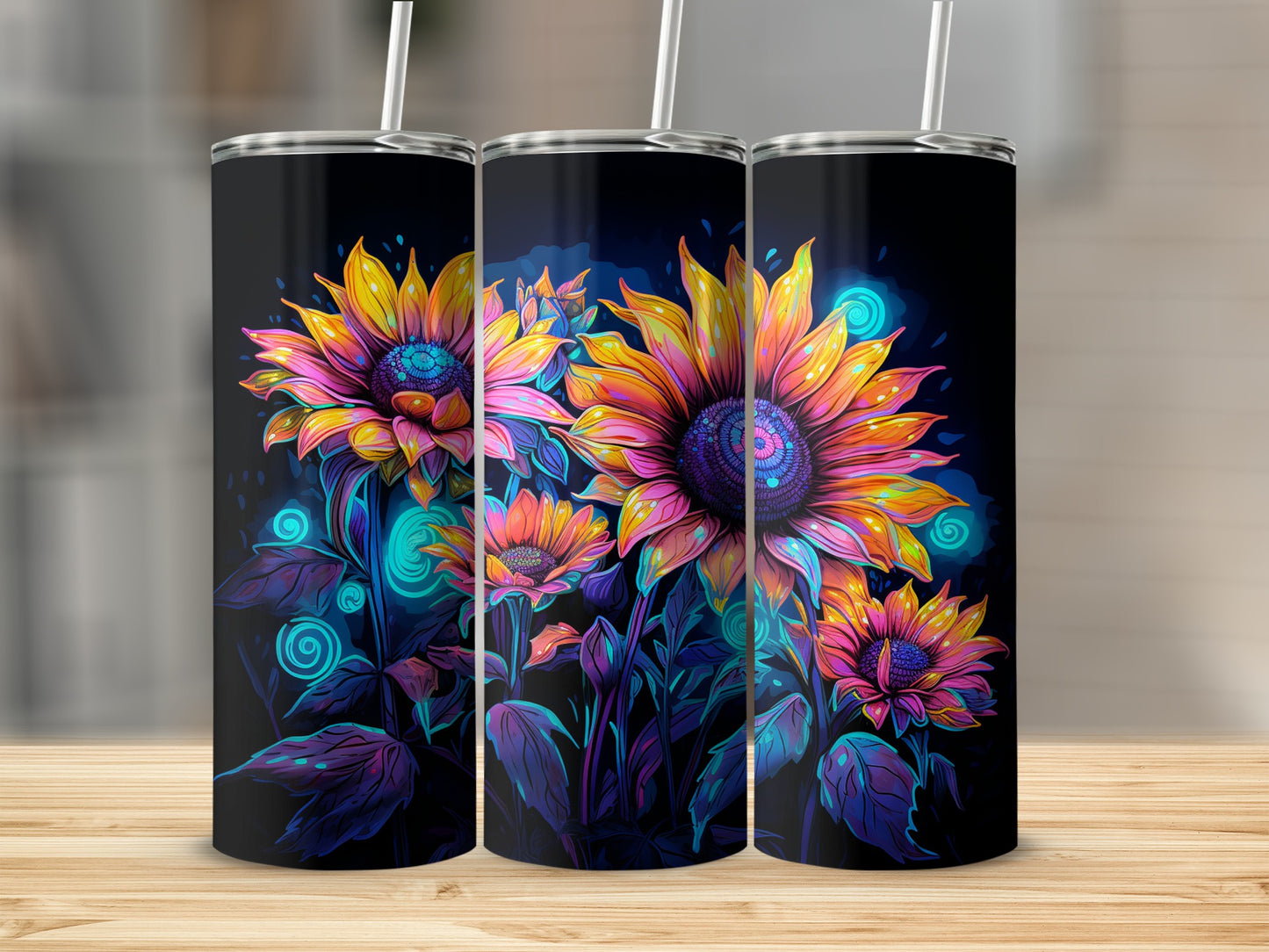 Vibrant Sunflower Art Design Tumbler with Lid and Straw