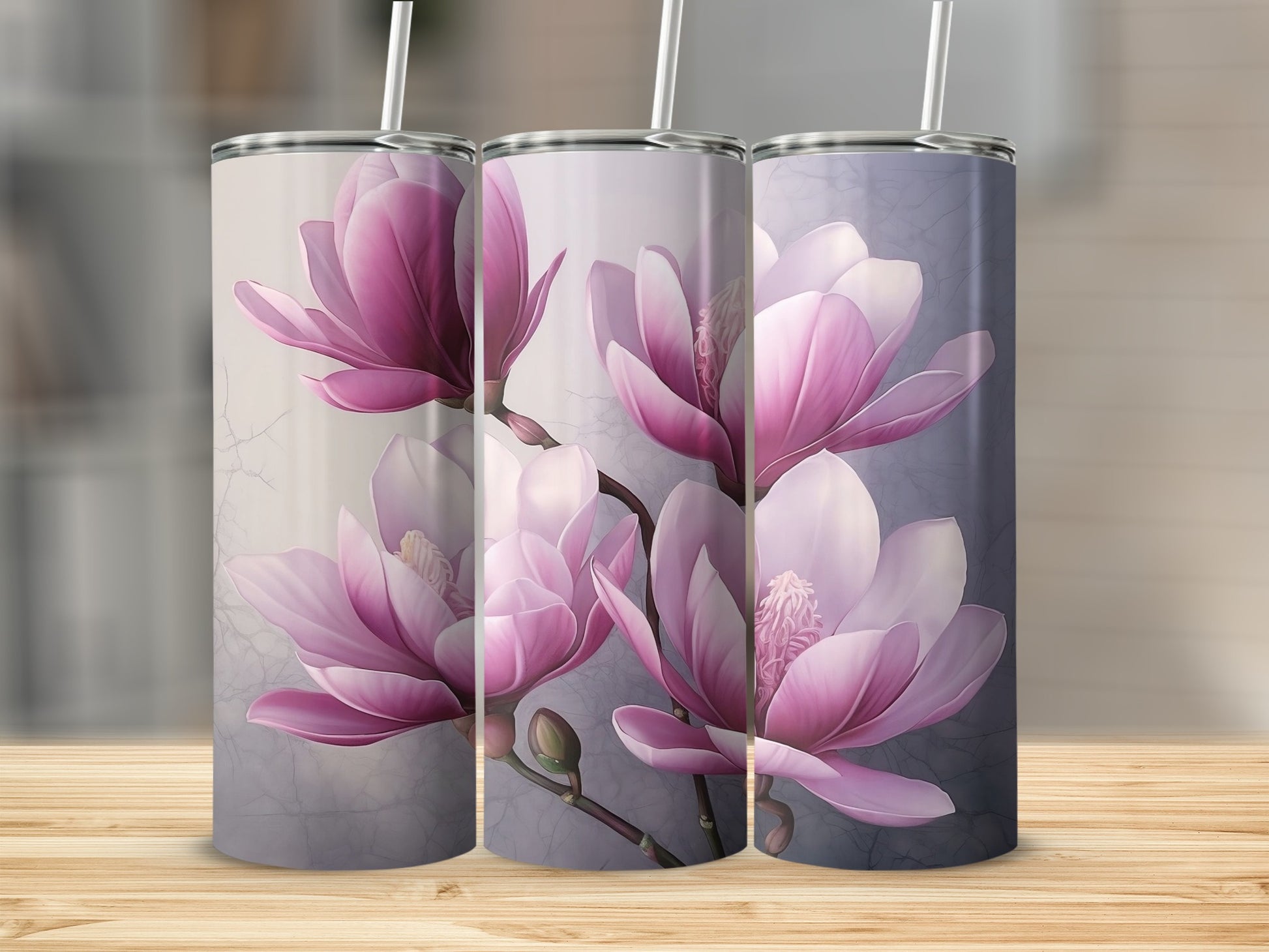 Beautiful Pink Magnolia Floral Print Tumbler Custom Design
