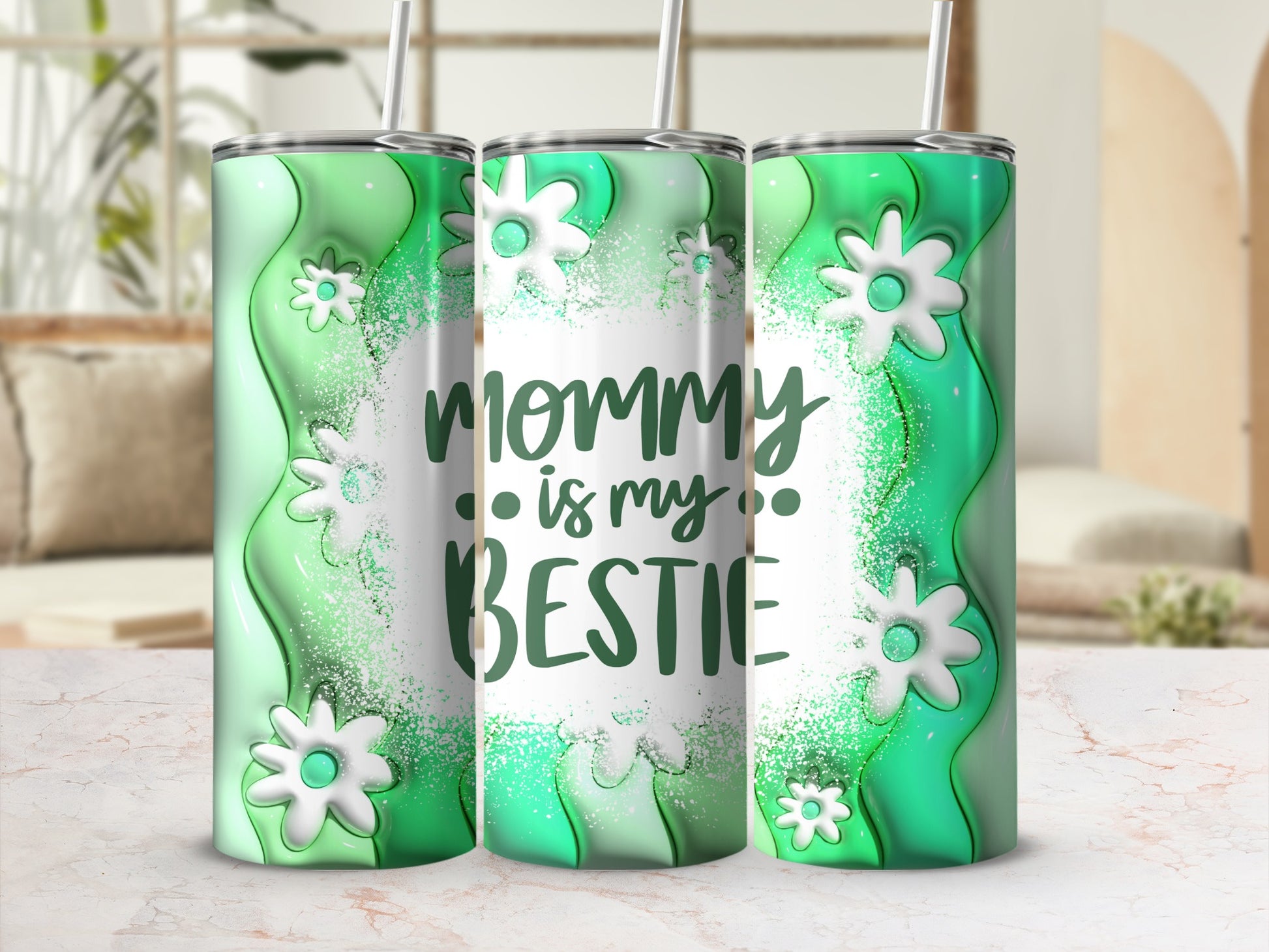 Mommy Is My Bestie Green Floral Tumbler