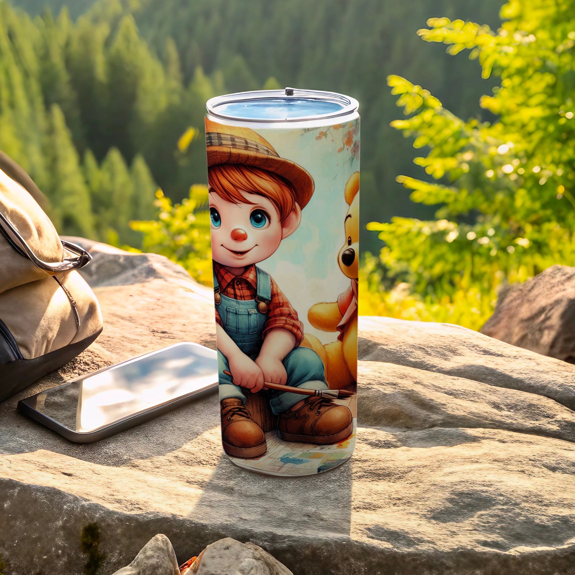 Cute Animated Boy and Bear Illustration Tumbler