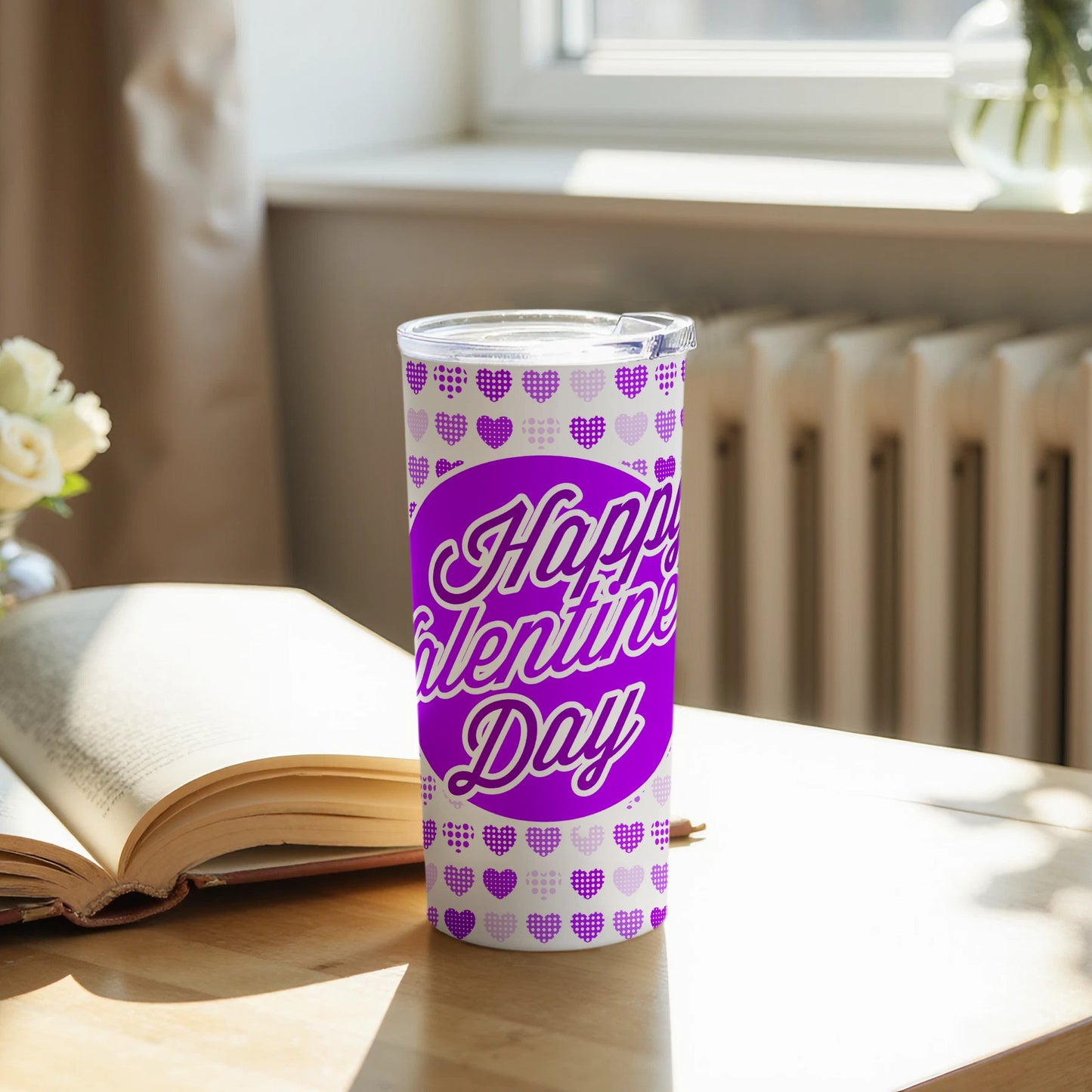 Happy Valentine Day Purple Hearts Tumbler