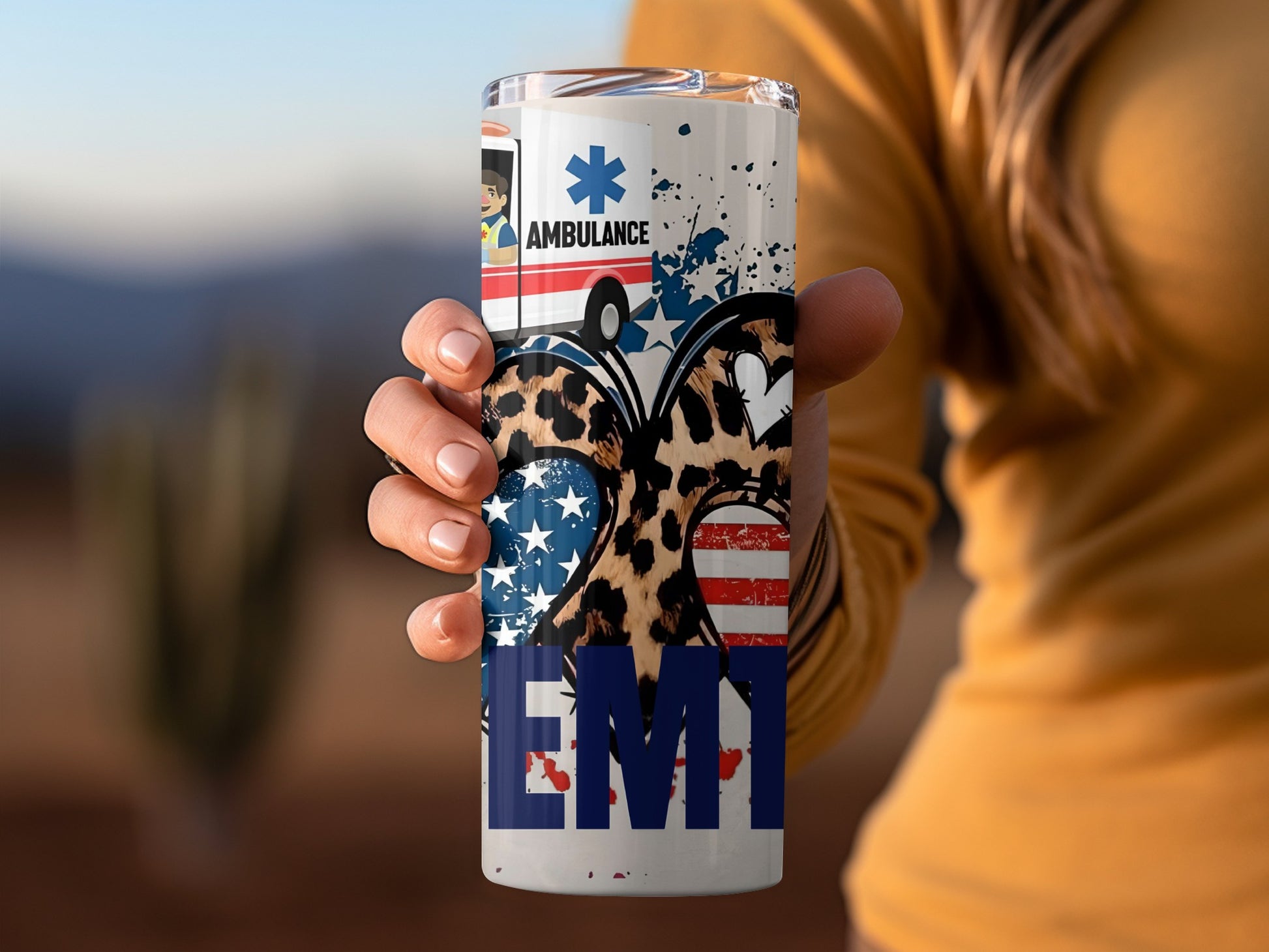 EMT Graphic Design with Ambulance and Hearts Tumbler