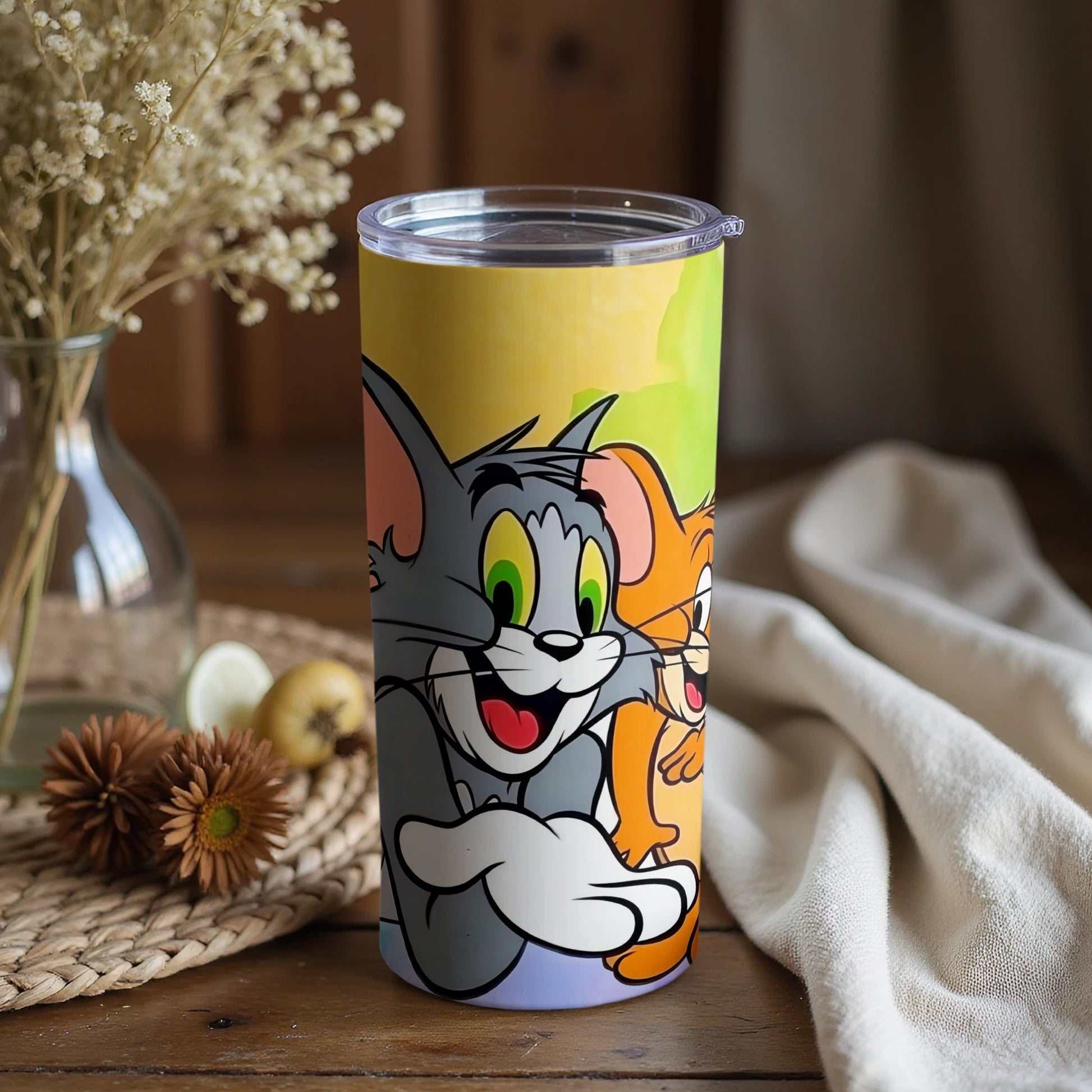 Tom and Jerry Colorful Tumbler with Fun Cartoon Characters