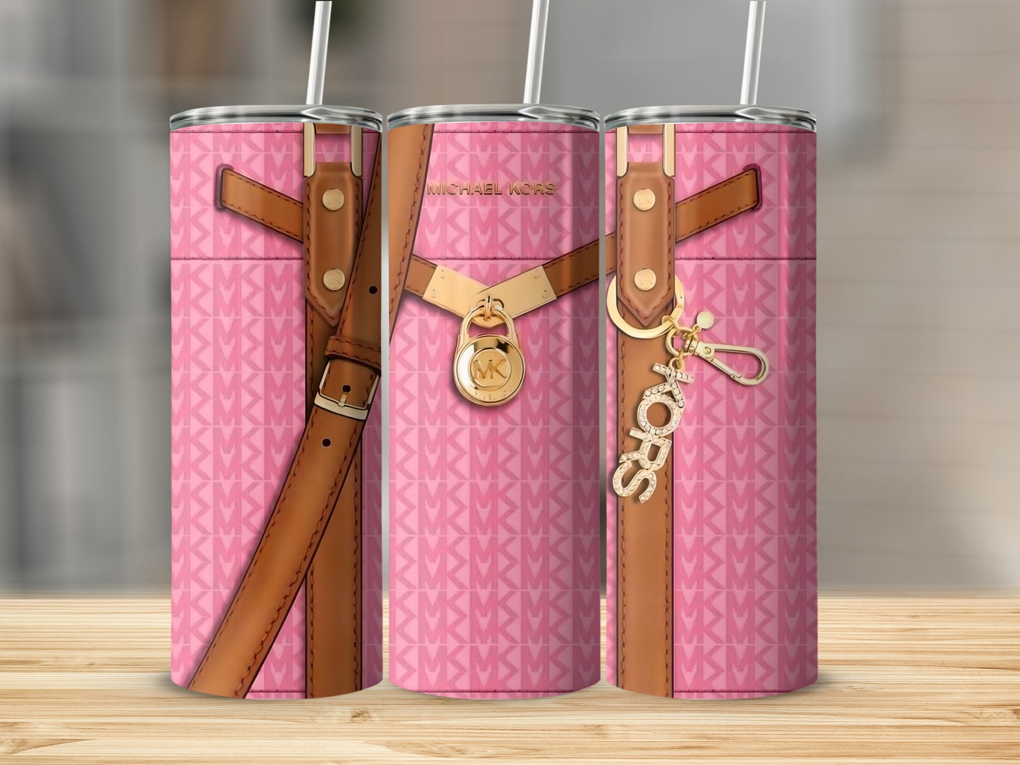 Pink Tumbler with Fashionable Belt Design and Charm
