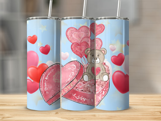 Cute Teddy Bear and Heart Balloons Tumbler Design