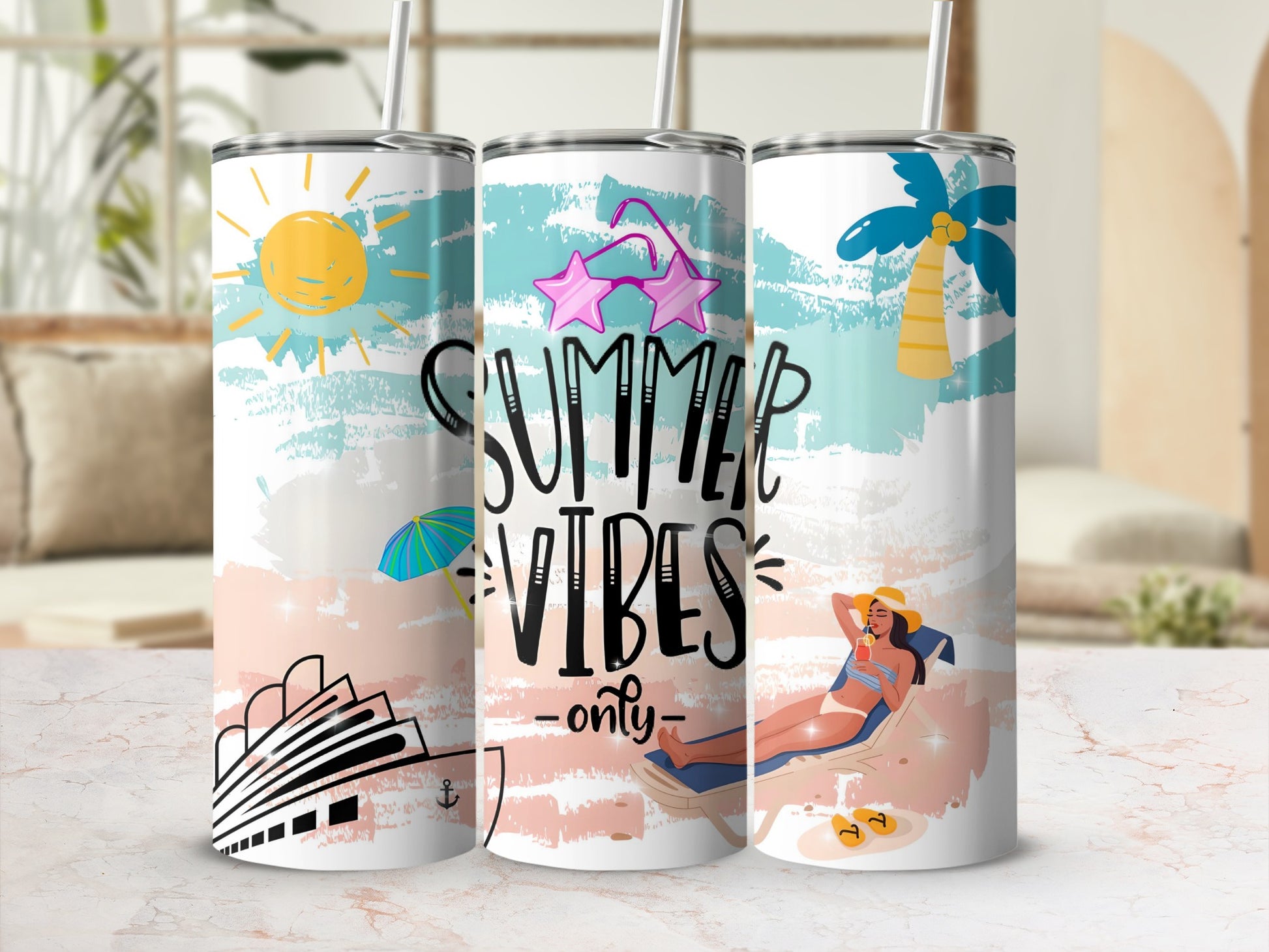 Summer Vibes Only Design Reusable Tumbler