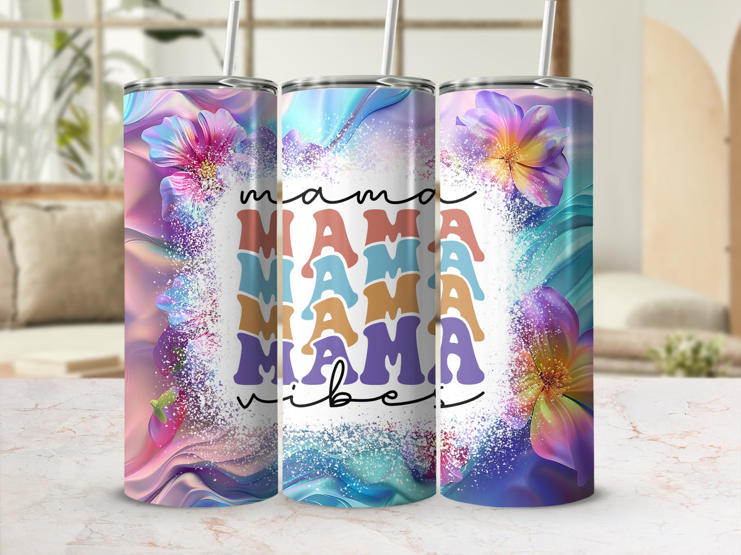 Colorful Floral Mama Vibes Tall Tumbler Drinking Cup