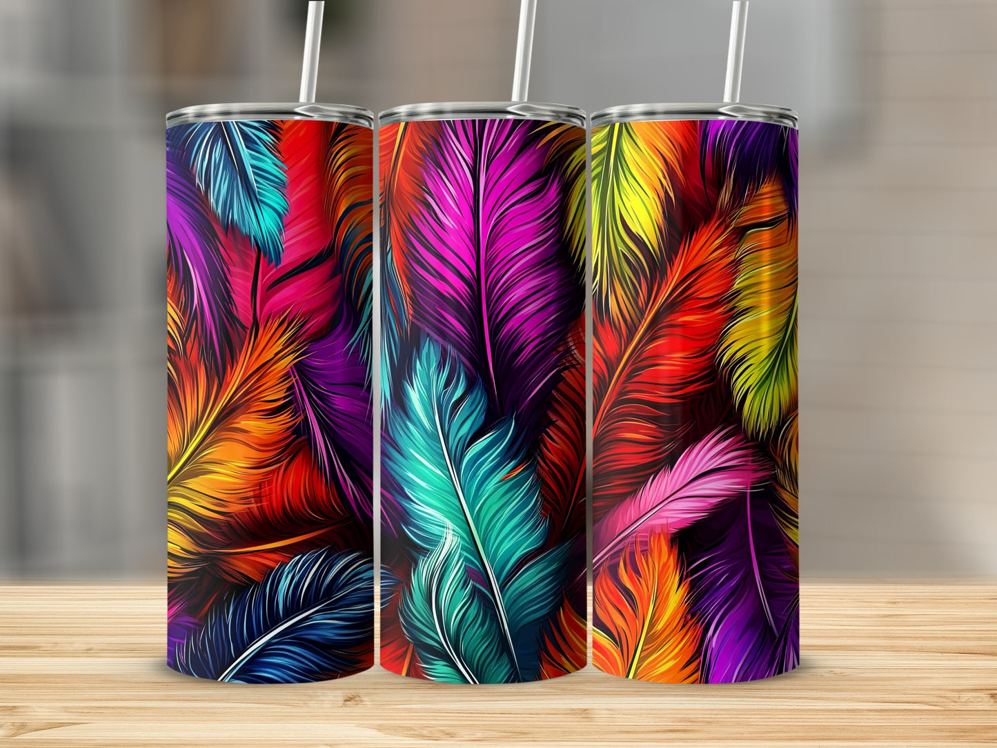 Colorful Feather Pattern Design Insulated Tumbler
