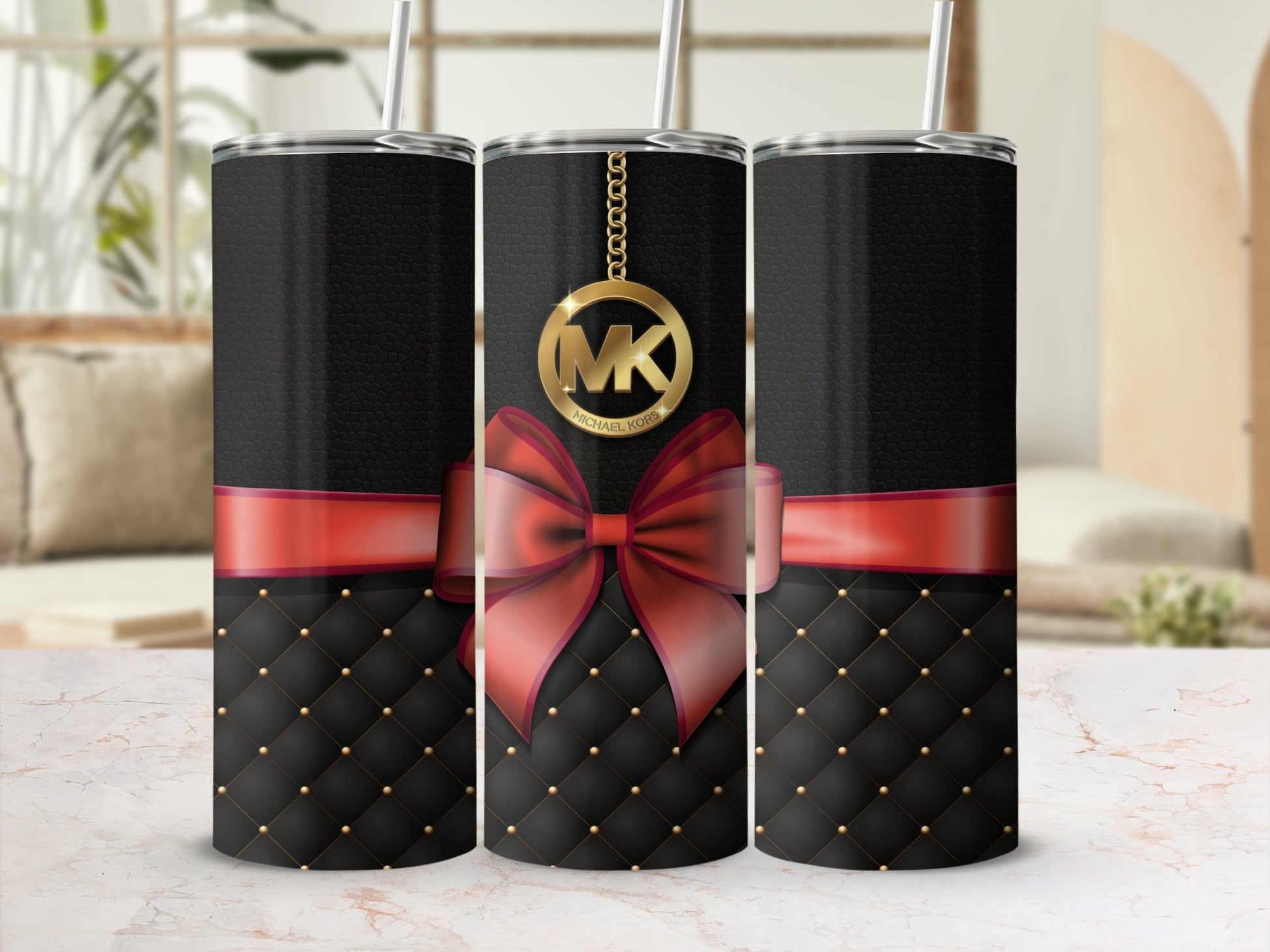Elegant Black and Red Quilted Design Tumbler