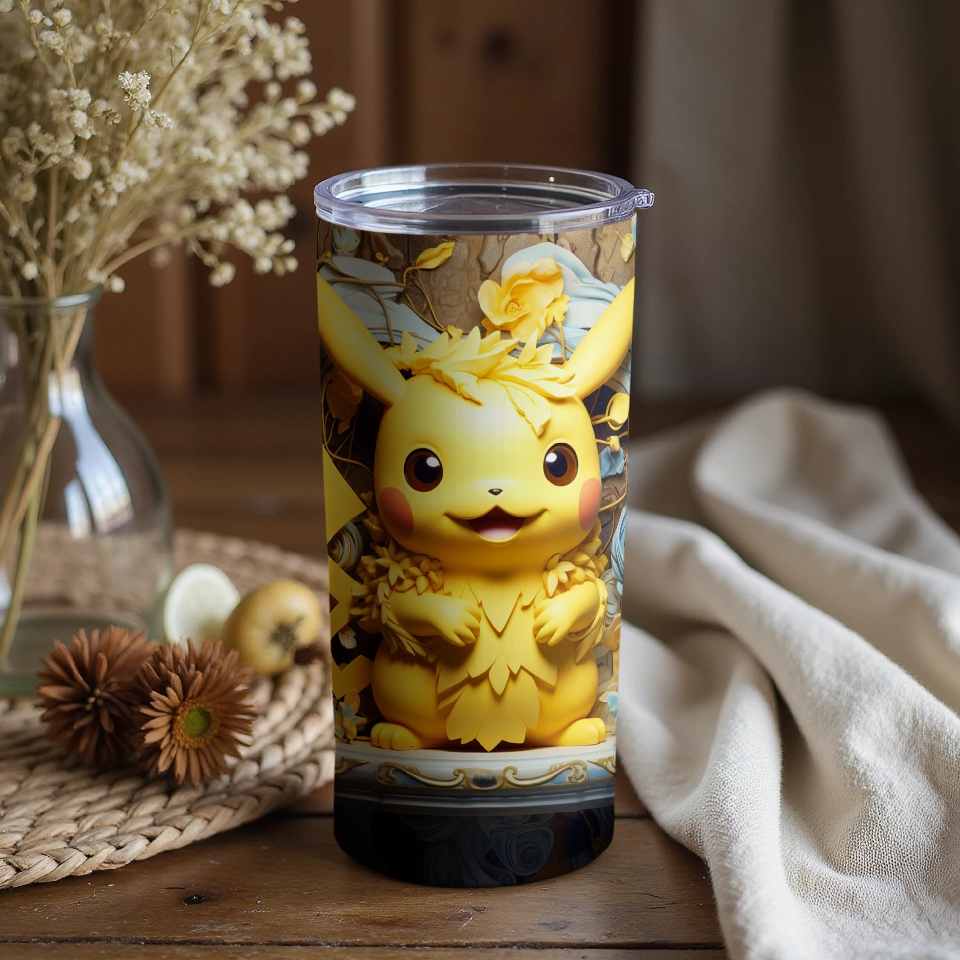 Adorable Pikachu Floral Pattern Tumbler product