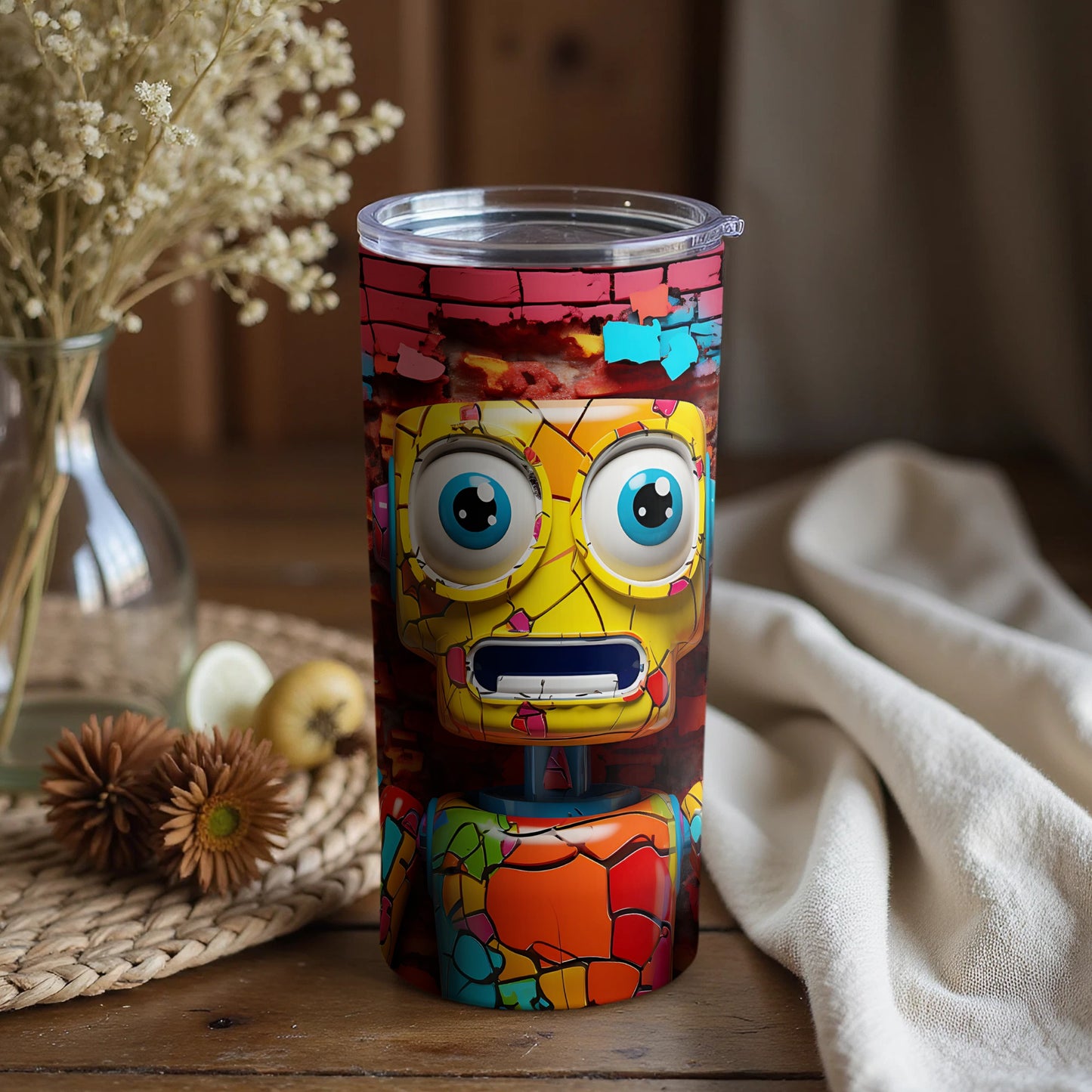 Colorful Robot Themed Tumbler for Beverage Lovers